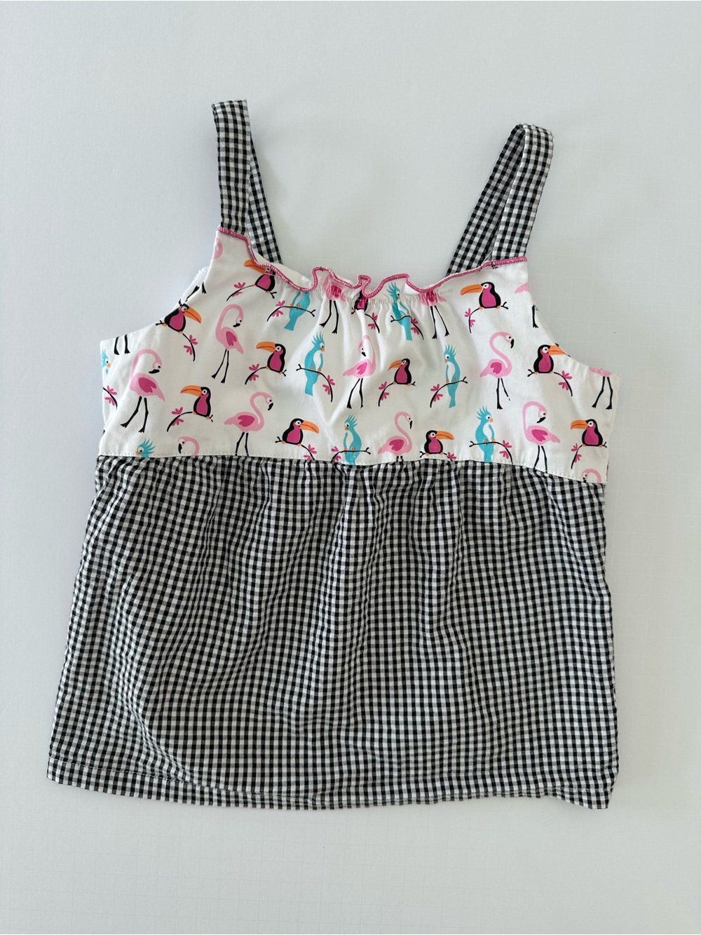 Sweet Potatoes Girls Gingham And Flamingo Top Size 6, Open Back, Cute Summer Top